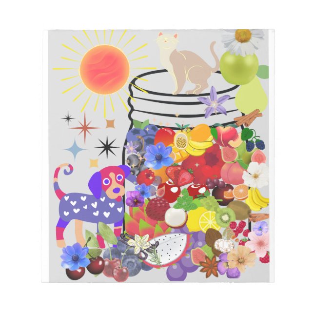 dog, cat, and fruits and flowers notepad (Front)