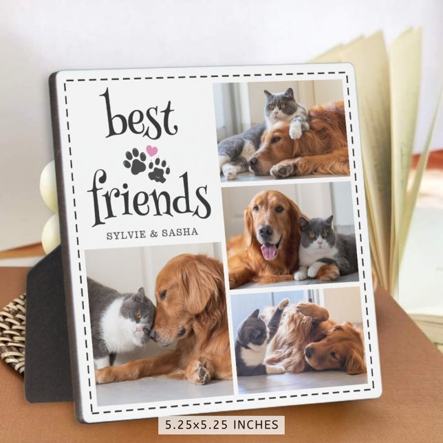 Dog Cat Best Friends Pawprints 4 Photos Custom Plaque (Creator Uploaded)