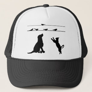 Dog Cat Birds Silhouettes Wire Pets Puppy Animal Trucker Hat