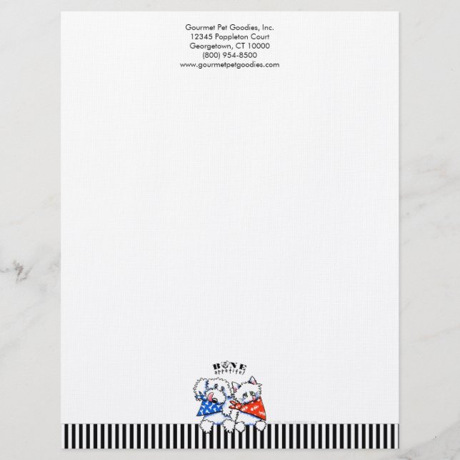 Dog Cat Bone Appetit! Gourmet Pet Business Stripes Letterhead Design (Front)