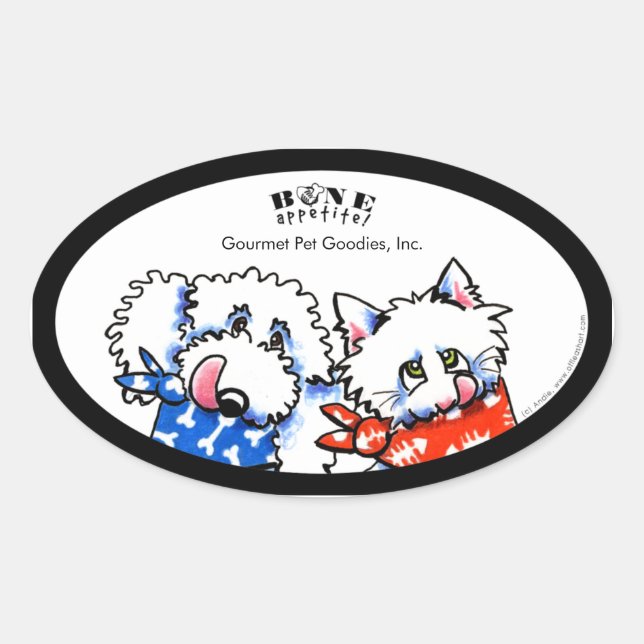 Dog Cat Bone Appetit! Pet Gourmet Personalised Oval Sticker (Front)