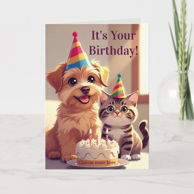 Dog & Cat Cute Birthday Card (Front)