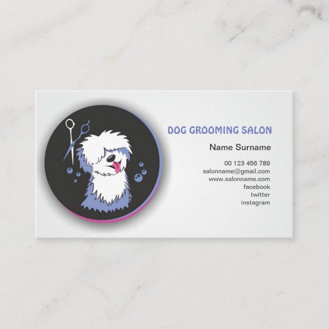 Dog & Cat Grooming Business Card. Pet Groomer. Card (Front)