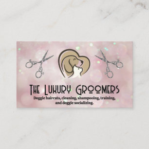 Dog Cat Heart Logo Scissors Bokeh Business Card