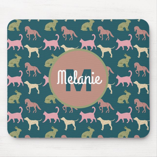 Dog Cat Horse Animal Silhouettes Pattern Mouse Pad (Front)