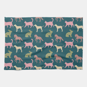 Dog Cat Horse Animal Silhouettes Pattern Tea Towel