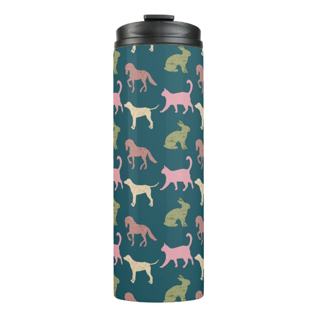 Dog Cat Horse Animal Silhouettes Pattern Thermal Tumbler (Front)