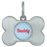 Dog Cat Kitty Pup Name Cute Retro Blue Polka Dots