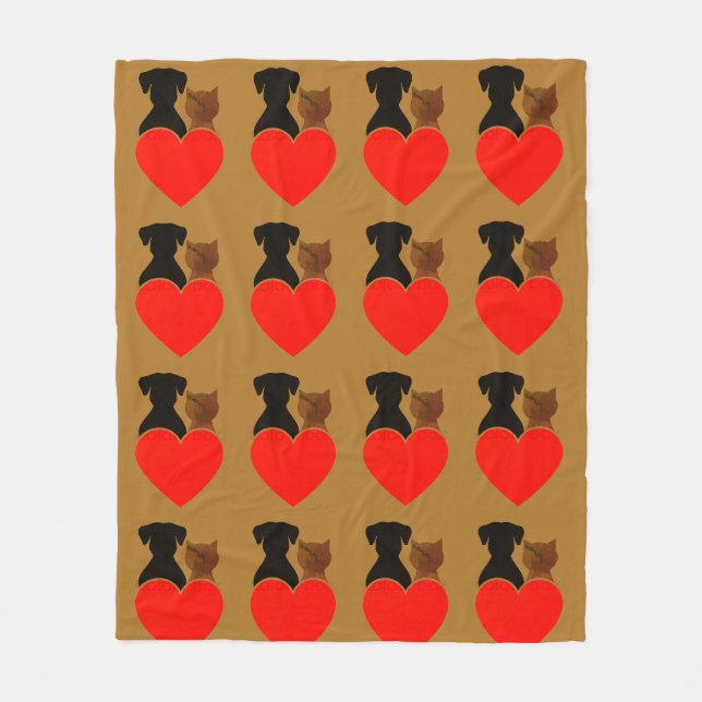Dog & Cat Love Fleece Blanket (Front)