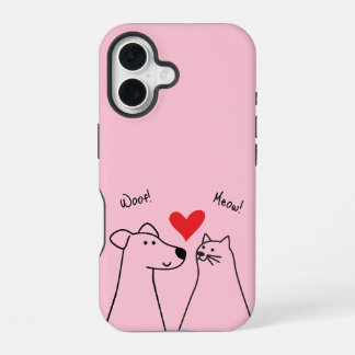 Dog, cat, love iPhone 16 case