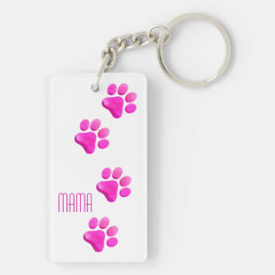 Dog Cat Mama Pink Paw Prints Pet Lover Fun Key Ring