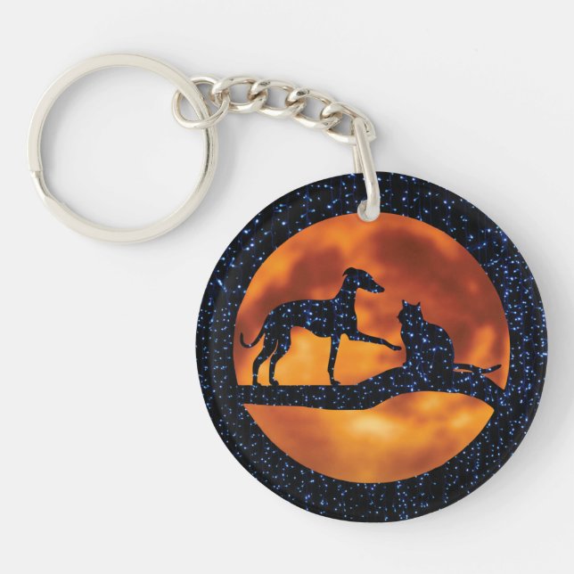 Dog, Cat & Moon Key Ring (Front)