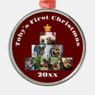 Dog, Cat or Pet Photo Collage Christmas Tree Metal Ornament