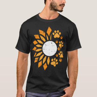 Dog Cat Paw Print Sun-Flower Floral Cute Animal T-Shirt