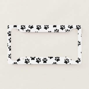 Dog cat Paw Prints Black White Licence Plate Frame