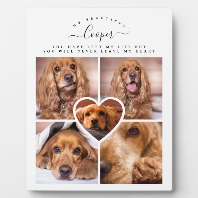 Dog Cat Pet Loss Gift - Photo Collage Grid & Heart Plaque (Front)