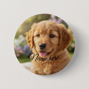 Dog cat pet name photo template simple minimal 6 cm round badge