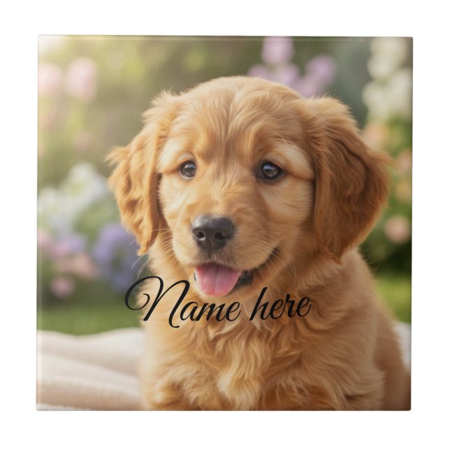 Dog cat pet name photo template simple minimal  ceramic tile (Front)