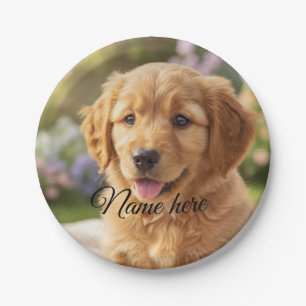 Dog cat pet name photo template simple minimal paper plate