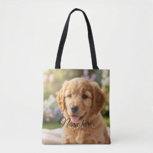 Dog cat pet name photo template simple minimal tote bag