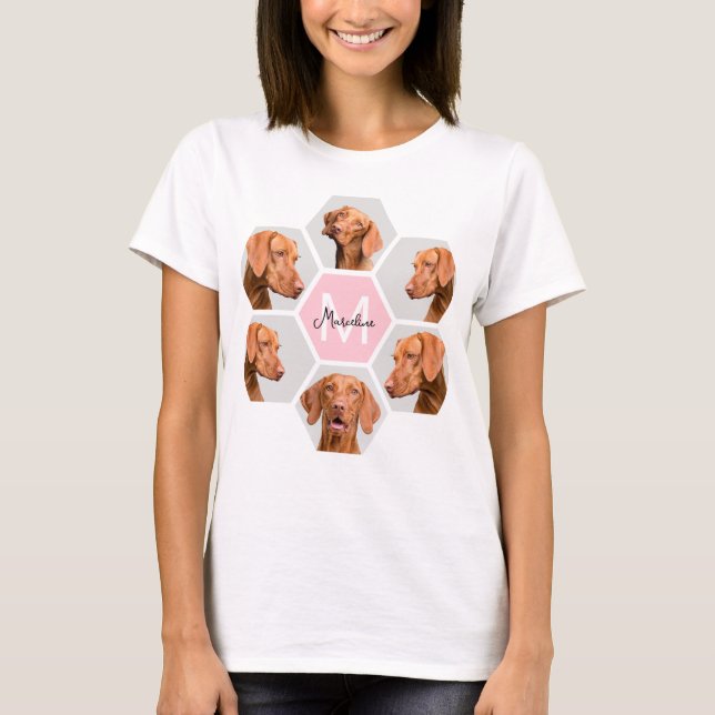 Dog Cat Pet Photo Collage Custom Monogram Name T-Shirt (Front)