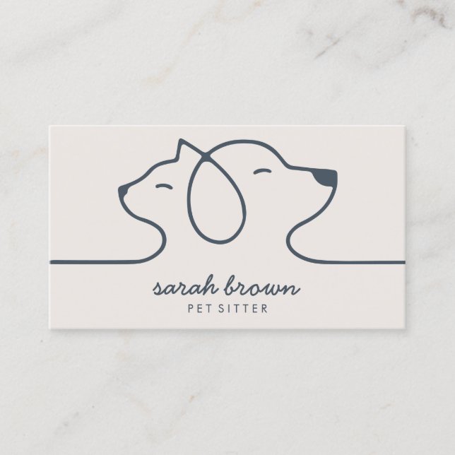 Dog Cat Pet Sitting Grooming Boarding Ivory Navy Business Card (Front)
