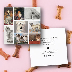 Dog Cat Pets 8 Photo Pet Groomer Sitter Spa Salon Square Business Card