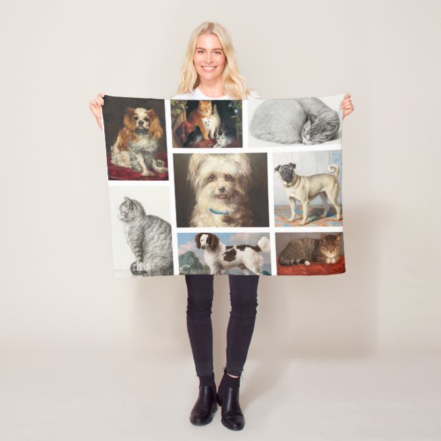 Dog Cat Pets 8 Photo Portrait Collage Keepsake Fleece Blanket (In Situ)