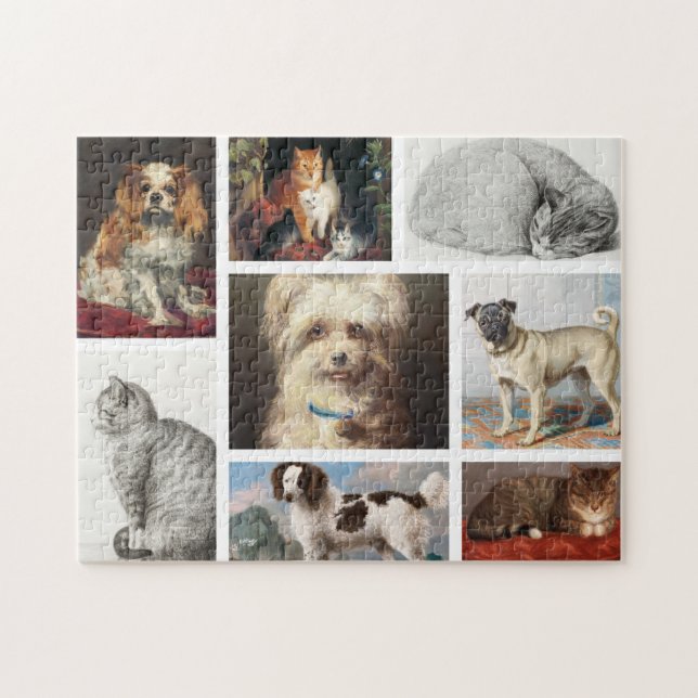Dog Cat Pets 8 Photo Portrait Collage Keepsake Jigsaw Puzzle (Horizontal)