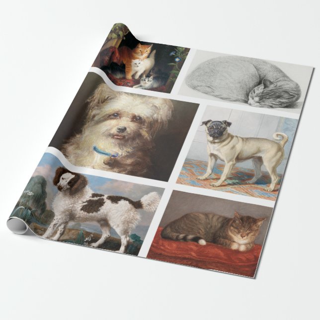 Dog Cat Pets 8 Photo Portrait Collage Keepsake Wrapping Paper (Unrolled)