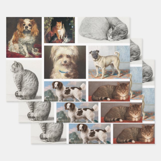 Dog Cat Pets 8 Photo Portrait Collage Keepsake Wrapping Paper Sheet (Set)