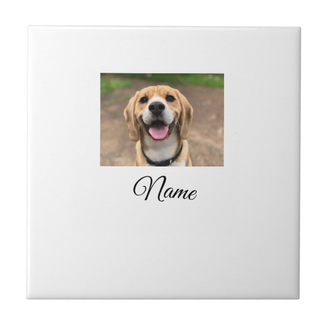 Dog cat photo add pet name cu custom personalised  ceramic tile (Front)