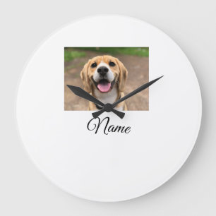 Dog cat photo add pet name cu custom personalised  large clock