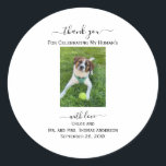Dog Cat Photo My Human's Thank You Wedding Favour Classic Round Sticker<br><div class="desc">An adorable way to include your dog or cat in the wedding. Add his or her photo to these favour stickers. 
All lines are editable for your information. Add your dog or cats photo.</div>