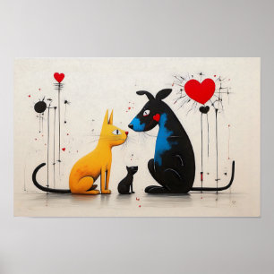 dog cat poster: Inspired by Miró Poster