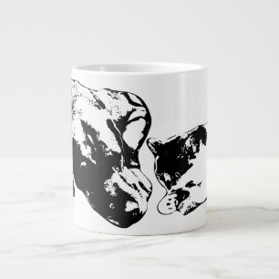 Dog & Cat Resting Together Black & White Art Mug
