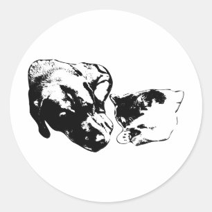 Dog & Cat Resting Together Black & White Sticker