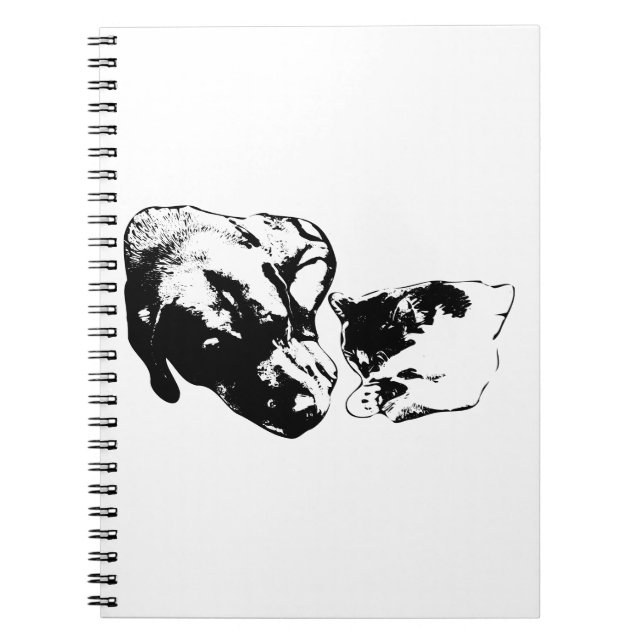 Dog & Cat Resting Together Monochrome Notebook (Front)