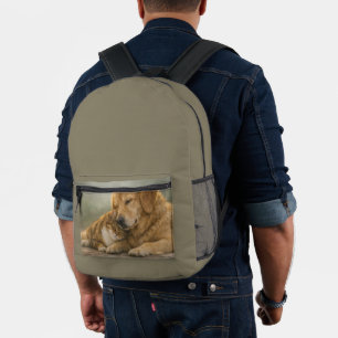 Dog & Cat Resting Together Print Cut Sew Backpack