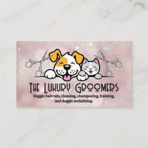 Dog Cat Smiling Scissors Bokeh Business Card