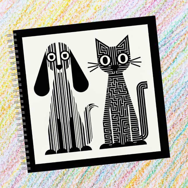 Dog & Cat,Stripes & Maze Pattern,Funny,Cute Custom Notebook (Creator Uploaded)