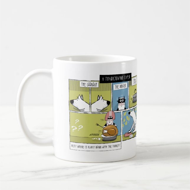 Dog Cat Thanksgiving Turkey Caper Coffee Mug (Left)
