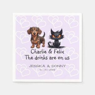 Dog & Cat Wedding Cocktail Drinks Are On Us Napkin