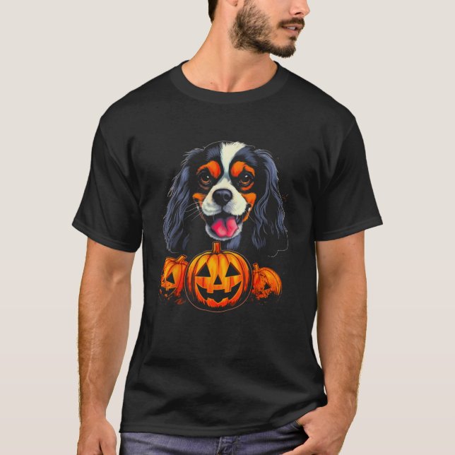 Dog Cavalier King Charles Spaniel Pumpkin Hallowee T-Shirt (Front)