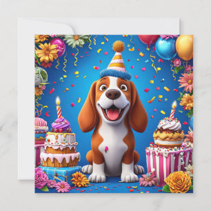 Dog Celebrating a Colourful Birthday Party Invitation