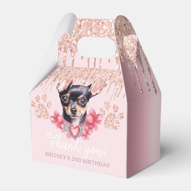 Dog Chihuahua with Glitter Birthday  Favour Box (Front Side)