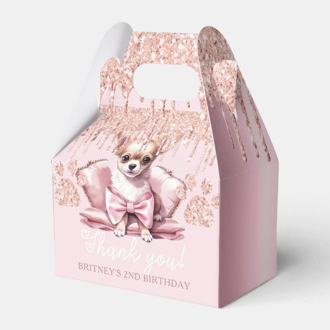 Dog Chihuahua with Glitter Birthday  Favour Box (Front Side)