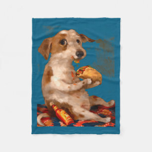 Dog Chill With Taco Vintage Funny Dog Taco Whimsic Fleece Blanket