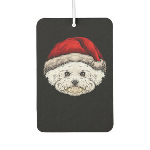 Dog Christmas Bichon Santa Hat On A Bichon Frise E Car Air Freshener