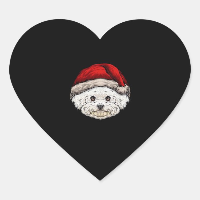 Dog Christmas Bichon Santa Hat On A Bichon Frise E Heart Sticker (Front)